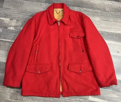 Hudson Bay 48 Men Red Mackinaw Wool Lined Hunting Coat Conmatic Zip 50s - Image 1 of 4