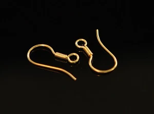 PAIR of HANDMADE SOLID GOLD HOOK EARWIRE from INDIA - Picture 1 of 2