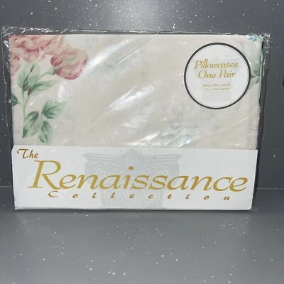 new Vintage cream Floral Pillowcases 19 x 29 inches rosemary roses cream pink - Image 1 of 4