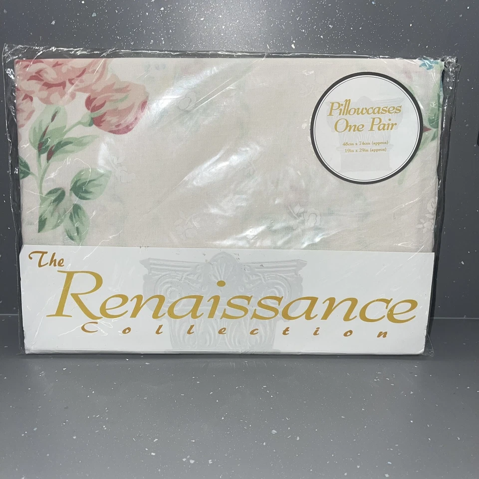 new Vintage cream Floral Pillowcases 19 x 29 inches rosemary roses cream pink - Image 1 of 4