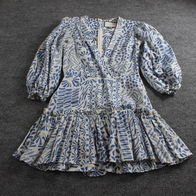 Платье женское Alexis S Idony мини цветочный синий белый лен прибрежный курорт богемное шик - Изображение 1 из 4