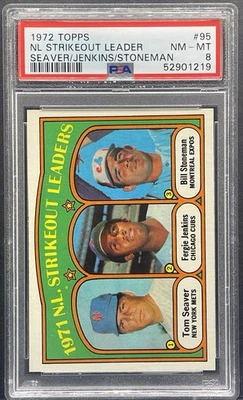 1972 Topps National League Strikeout Leaders Seaver/Jenkins/Stoneman #95 PSA 8 - Imagem 1 de 2