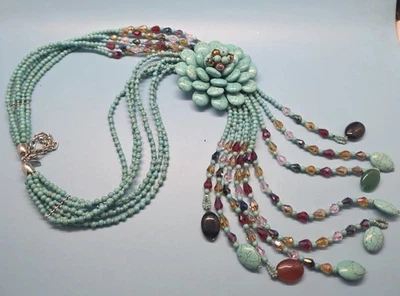 Joan Rivers Starlet Cluster Flower Faux Turquoise Beaded Multi-strand Necklace  - Image 1 of 4