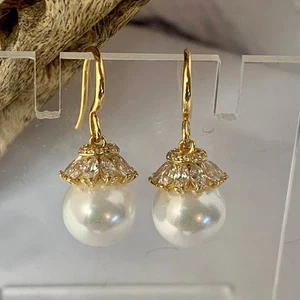 Vergoldet Marquise Kristall Top Tropfen Perle Französisch Haken Ohrringe - Bild 1 von 6