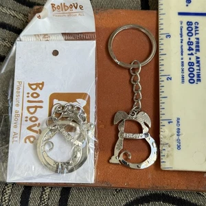 Bolbove Key Chain Set Of 2 Dog Silver Tone Metal - Picture 1 of 6