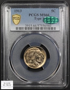 1913 Type 1 Buffalo Nickel 5C PCGS MS 66 CAC - Picture 1 of 6