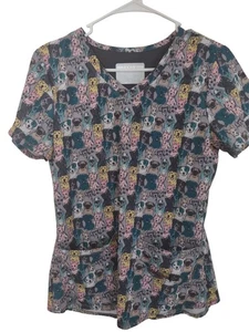 Skechers by Barco Dogs Print V-Neck Scrub Top Pockets Size S - Picture 1 of 4