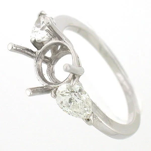 3-Stone Diamond Semi Mount Engagement Ring Setting 0.94 Cts - Pear Accent Stones - Picture 1 of 4