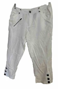 Nu by Staff Woman 3/4 Pants Cargo Size 38 AU M White Linen Cotton Embroidery - Picture 1 of 15