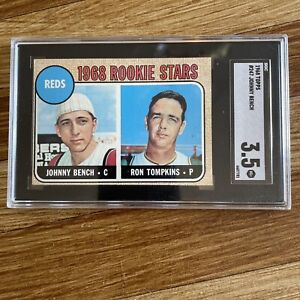 1968 Topps Baseball Cards #247 Reds Rookie Stars Johnny Bench RC SGC 3.5 VG+
