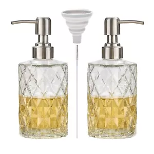 Easy Tang 2pack Diamond Design Glass Soap Dispenser With 304 Rustproof Stainless - Picture 1 of 6