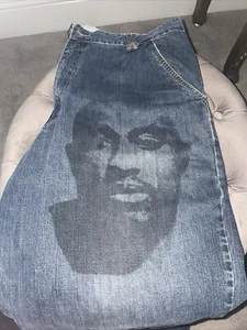 Makaveli Jeans Mens 30X31 Blue Denim Distressed Baggy Hip Hop Tupac 90s Y2K 2Pac - Picture 1 of 2