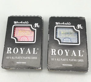 Vintage Royal Plastic Playing Cards Set of 2 Decks Washable Blue Red Complete - Picture 1 of 10