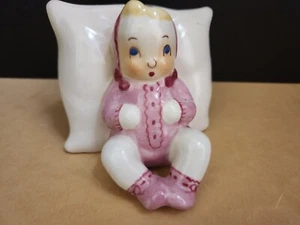 Vintage Brayton Laguna Pottery PLANTER Pink Blonde Blue Eyed BABY With PILLOW - Picture 1 of 10