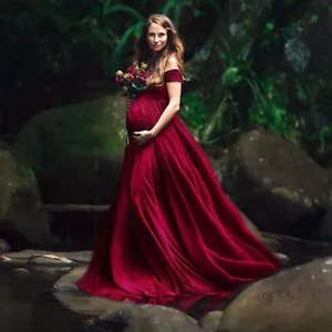 Elegant Maternity Dresses for Photo Shoot Sexy V Neck Off Shoulder Maxi Gowns - Picture 1 of 17