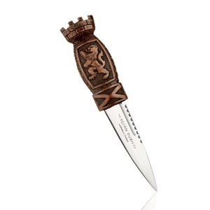 Lion Rampant Sgian Dubh - schottischer Löwe - Edelstahl & Zinn mit Lederscheide - Bild 1 von 7