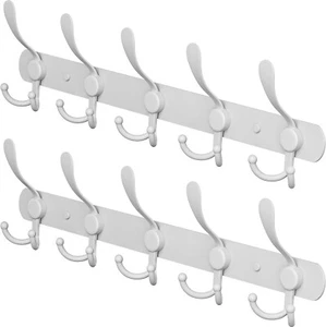 Box of 28 x 2 Pack White Heavy Duty Wall Mount Coat Rack with 5 Hooks for Towels - Picture 1 of 7