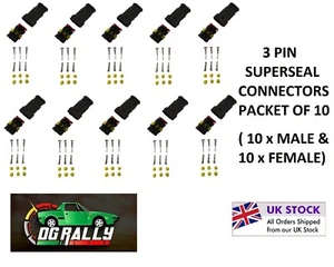 10pcs 3-Pin Way Superseal Waterproof Electrical Terminal Wire Connector Plug Car - Picture 1 of 1