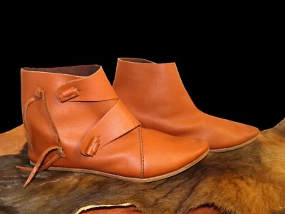 Jorvik Viking Shoes, Hand Crafted Genuine Leather 2-Toggle 12c Ankle Boots   - Image 1 of 4