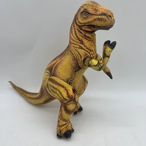 T Rex Plush Phoenix Toys 1991 Vintage Stuffed Animal Yellow Black Dinosaur - Picture 1 of 14