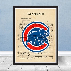 Chicago Go Cubs Go Sheet Music Alternate Logo Decor Baseball Wrigley Gift Poster - Picture 1 of 3