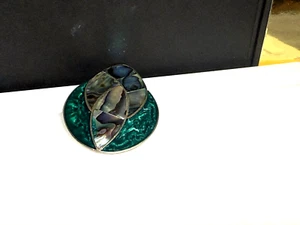 Vintage Alpaca Brooch Pendant Abalone Paua Shell Jewellery Mexico Alpaca Silver - Picture 1 of 6
