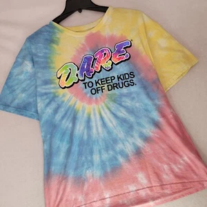 DARE TO KEEP KIDS OFF DRUGS 2XL XXL BLUE PINK TIE DYE T SHIRT MENS PULLOVER NWT - Picture 1 of 11