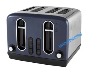 New Navy Blue Shade 4 Slice Bread Bagel Stainless Steel Toaster Long Crumb Tray - Picture 1 of 1