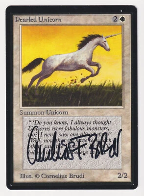 Signed Pearled Unicorn HP Beta Artist Cornelius Brudi 1993 MTG Magic Misprint! - Image 1 of 3