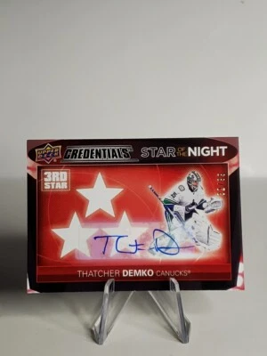 Thatcher Demko 2021 Upper Deck Credentials 3rd Star of Night /99 Auto Canucks - Image 1 of 4