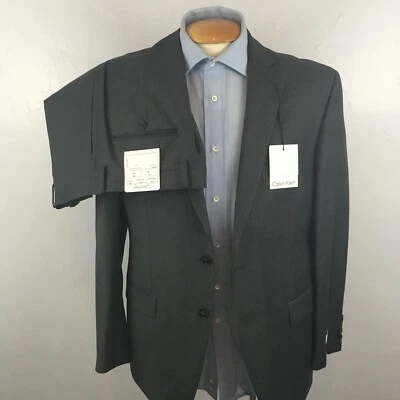 Nuevo Calvin Klein 2 Piezas Hombre Traje Gris Rayas Años 40 100% Lana Chaqueta Pantalón ea0149 Foto 1 de 4