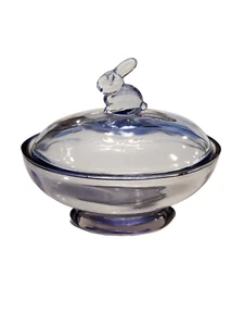 Ostern Frühling lila Hase Kaninchen Fuß bedeckt Süßigkeiten Schale Glas Schmuck Halter - Bild 1 von 9