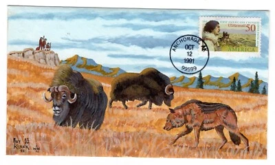 C131 First Native Americans FDC Art Kober Hand-Painted #27/40 Bering Land Bridge - Image 1 of 2