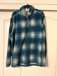 True Grit - Mens Large L - Blue White Quarter Zip Pullover Fleece Jacket - Picture 1 of 4