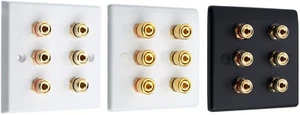 Audio Speaker 3.0 AV Wall Face Plate 6 Terminal Binding Posts for Banana Plugs - Picture 1 of 18