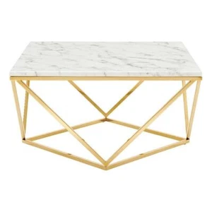 Modway Vertex Artificial Marble & Stainless Steel Coffee Table in Gold/White - Picture 1 of 4