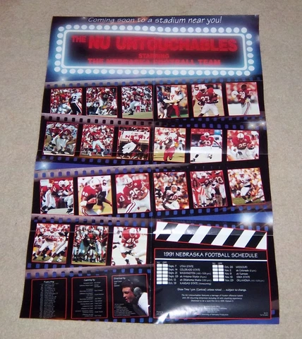 Nebraska Huskers 1991 Schedule Poster Rare Vintage Tom Osborne Cover