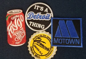 4 Stk. Bestickter Aufnäher auf Basis Detroit Michigan verschiedene Größen 3" -3,5" F - Bild 1 von 2