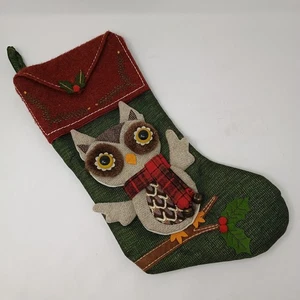 Weihnachten EULE Feiertag Strumpf 16,5"x8" grün rot rustikal Wald Landhaus-Kern - Bild 1 von 7