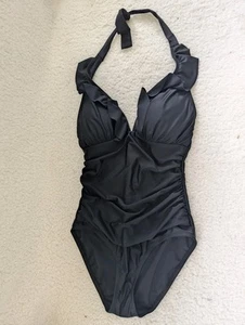 Ellen Tracy schwarz mit Rüschen Tie Back Einteiler Badeanzug Gr. 8 - Bild 1 von 9