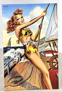 Genuine Curt Teich C. T. Streamline Sports Postcard Unused Sea Nymph - Sailing - Picture 1 of 2