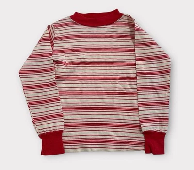 Vintage Boys T-Shirt Striped Long Sleeve YOUTH Size 6 Red White 80s 90s - Image 1 of 4