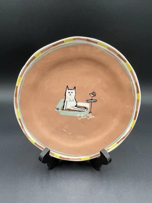 Anthropologie The Original Vela de Pescado Estañado Plato de Postre Gato Coral 8.25" Nuevo Foto 1 de 4