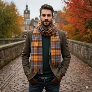 Johnstons of Elgin National Trust Scotland Lambswool Tartan Scarf Men’s Heritage - Picture 1 of 8
