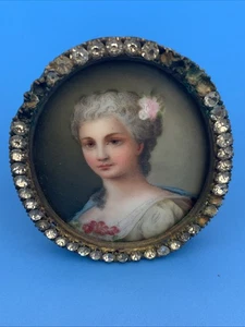 Fino retrato de dama pintado a mano miniatura del siglo XIX garantizado AMW chapado en oro - Imagen 1 de 7