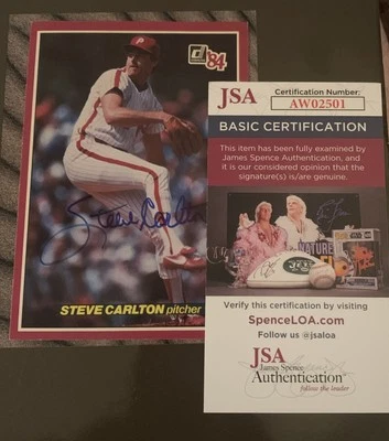 Steve Carlton Phillies Autographed Signed 1984 Donruss Action All-Star JSA COA - Image 1 of 4