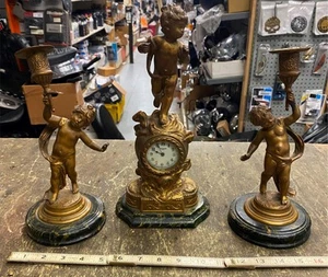 Vintage Cherubs French Loius XVI Garnitu Engel Uhr Kerzenhalter Bronze New Haven - Bild 1 von 20
