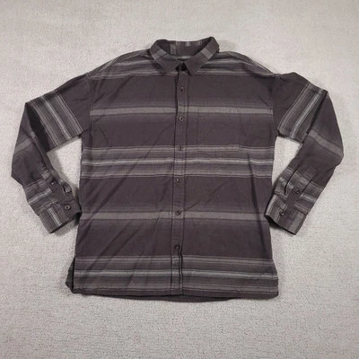 Camisa Pacsun Para Hombres M Mediana Abotonada Gris Calce Cuadrado Rayas Mangas Largas Franela Foto 1 de 4