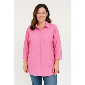 Foxcroft Plus 18W Women Pink Textured Button‑Front Blouse Lightweight - Picture 1 of 8