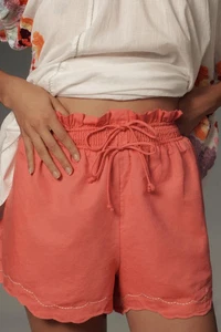 Anthropologie Linen Double Waistband Shorts XS P Women's Coral Short NWD 44157 - Picture 1 of 11